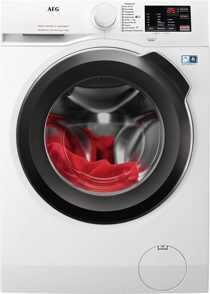 AEG L6AMZ49FL Waschmaschine / Serie 6000 mit ProSense® / 9,0 kg / Leise / Mengenautomatik / Nachlegefunktion / Kindersicherung / Schontrommel / Wasserstopp / 1400 U/min