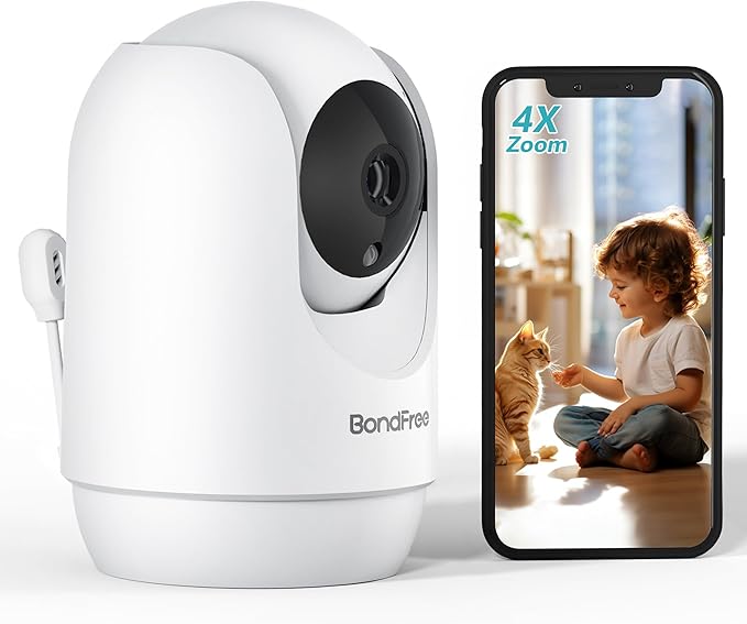BondFree Überwachungskamera Innen 2K/3MP/4X-Zoom, 2.4/5GHz WiFi Babyphone mit Mensch/Haustiererkennung, 2-Wege-Audio & IR-Nachtsicht, Schrei- und Bewegungserkennung & Auto Trackin Baby
