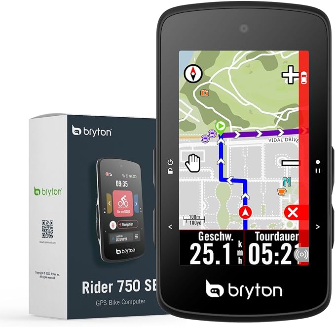 Bryton Rider 750SE 2,8 Zoll Farb-LCD-Touchscreen-GPS-Fahrradcomputer Offline-EU-Karte, kompatibel mit Fahrradradar, 40 Stunden Batterielebensdauer, Navigation mit Turn-by-Turn Follow Track