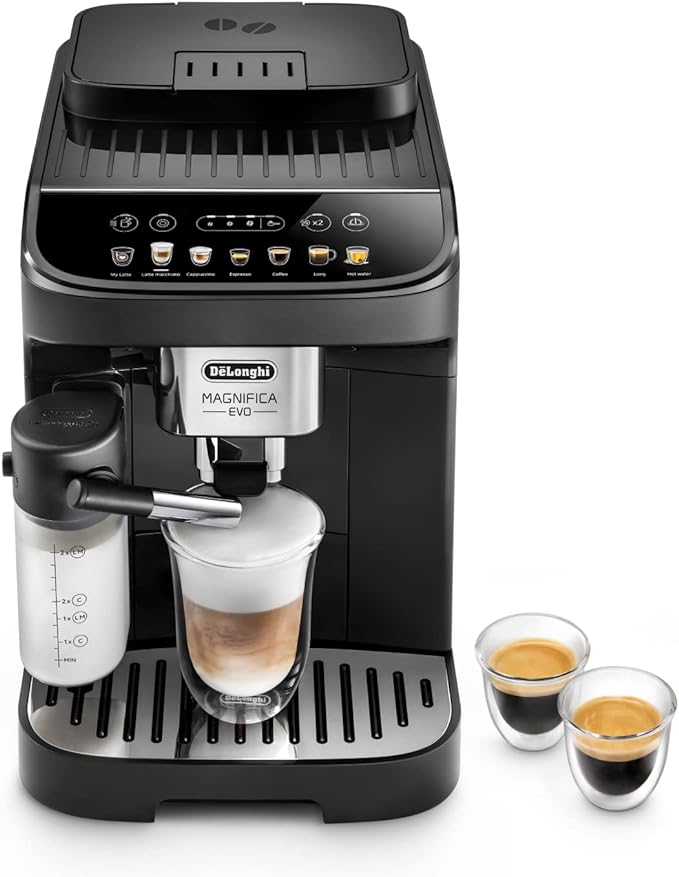 De'Longhi Magnifica Evo ECAM 292.81.B Kaffeevollautomat mit LatteCrema Milchsystem, 7 Direktwahltasten für Cappuccino, Espresso und weitere Kaffeespezialitäten, 2-Tassen-Funktion, Schwarz