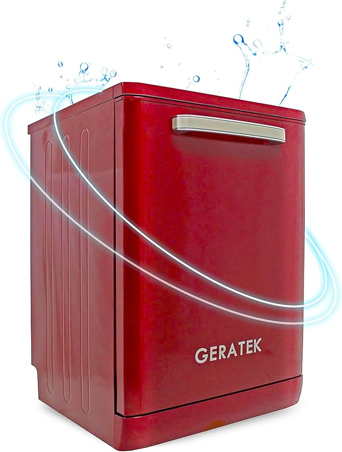 GERATEK Wien GS6200WR Retro Geschirrspüler Spülmaschine 60cm / 12 Maßgedecke/Besteckkorb / 4 Programme (Weinrot)