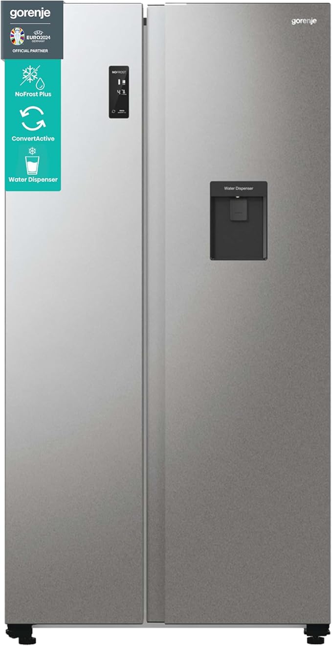Gorenje NRR 9185 EAXLWD Side by Side Kühl-Gefrierkombination, Made in Europe, EEK E, NoFrostPlus, Inverter-Kompressor, Crisp Zone, ConvertActive Zone, FastFreeze, 178,6 cm, Edelstahl