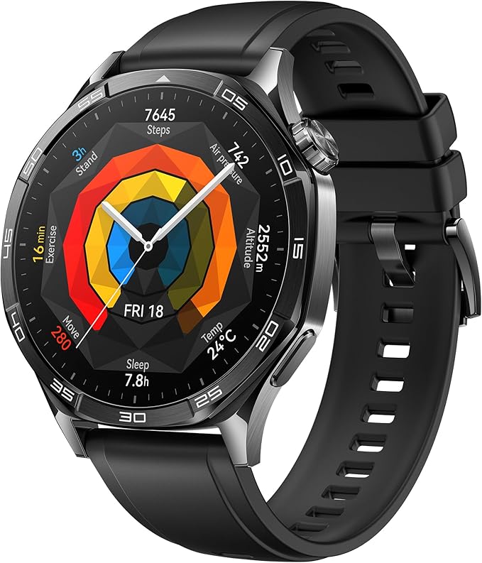 HUAWEI Watch GT 5 46 mm Smartwatch, Kunstvolles Design, Erweiterte Lauf- und Fahrradfunktionen, Gesundheitsmonitoring, Bis zu 14 Tage Akkulaufzeit, Kompatibel mit iOS & Android, Schwarz