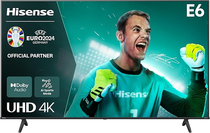 Hisense 75E6NT 189cm (75 Zoll) Fernseher, 4K UHD Smart TV, Precision Colour, HDR, Dolby Vision, 60Hz, Triple Tuner DVB-C/S/S2/T/T2, WiFi, HDMI 2.1, Bluetooth, Alexa Built-in, Schwarz, 2024