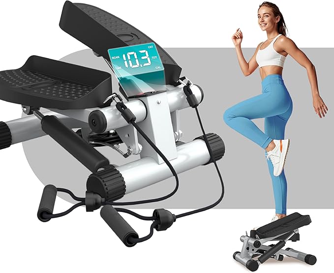 Niceday Mini Stepper für Zuhause | Up-Down Swing Stepper mit Power Ropes | Stepper Hometrainer mit LCD Display | 2 in 1 Trainingsgerät bis 100kg | Bein/Arm Trainer, Home Fitness Exercise