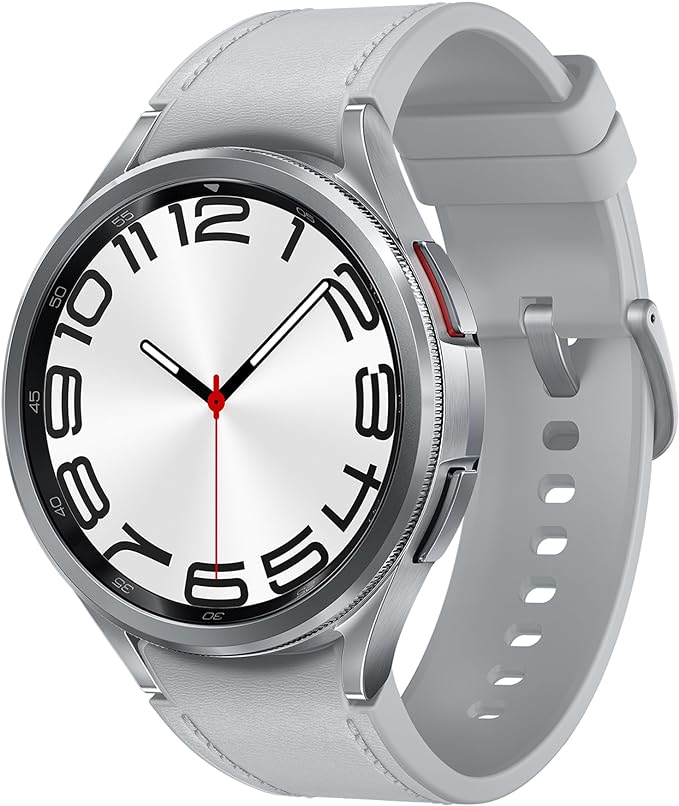 Samsung Galaxy Watch6 Classic Smartwatch, Gesundheitsfunktionen, Fitness Tracker, Schnell ladender Akku, Bluetooth, 47 mm, Silber, Inkl. 36 Monate Herstellergarantie Exklusiv bei Amazon